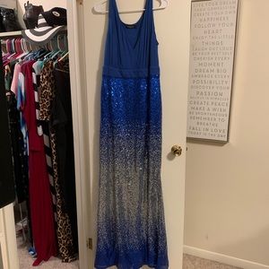 Blue Sequined Plus Size Maxi Dress